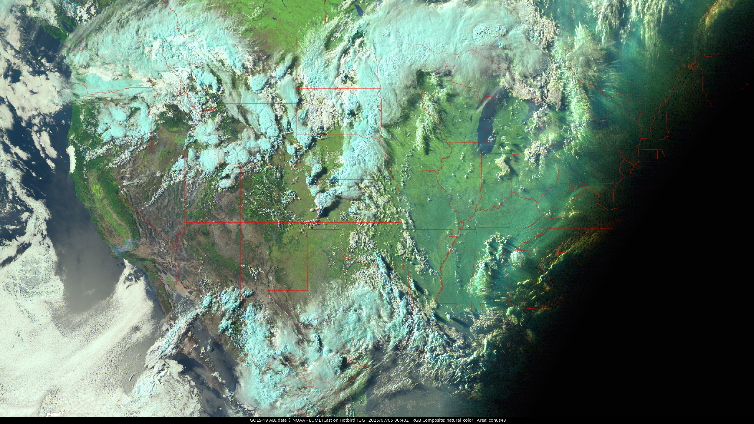 GOES-19 natural color composite, Continental 48 USA view