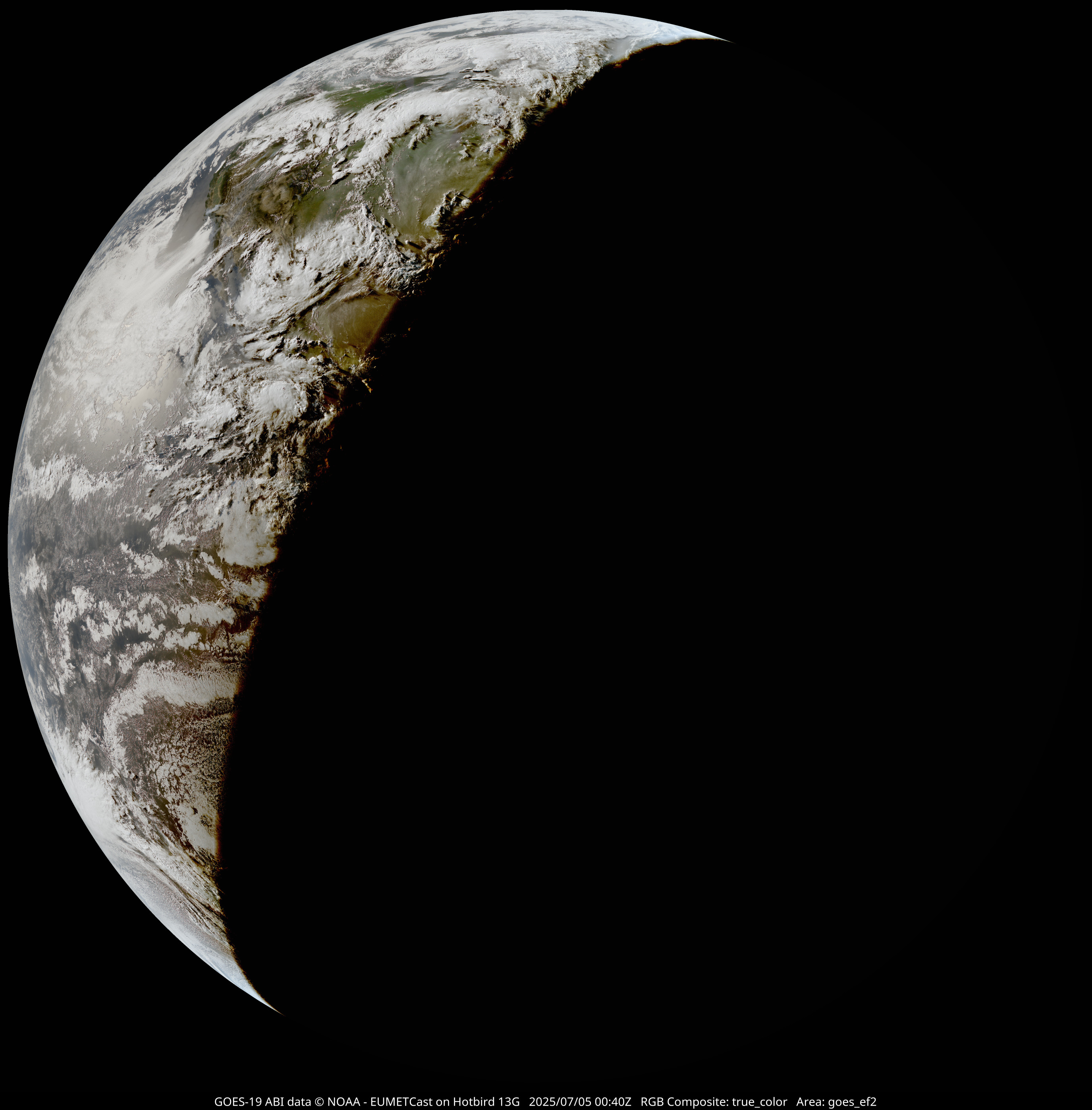 GOES-19 true colour composite, full disc view