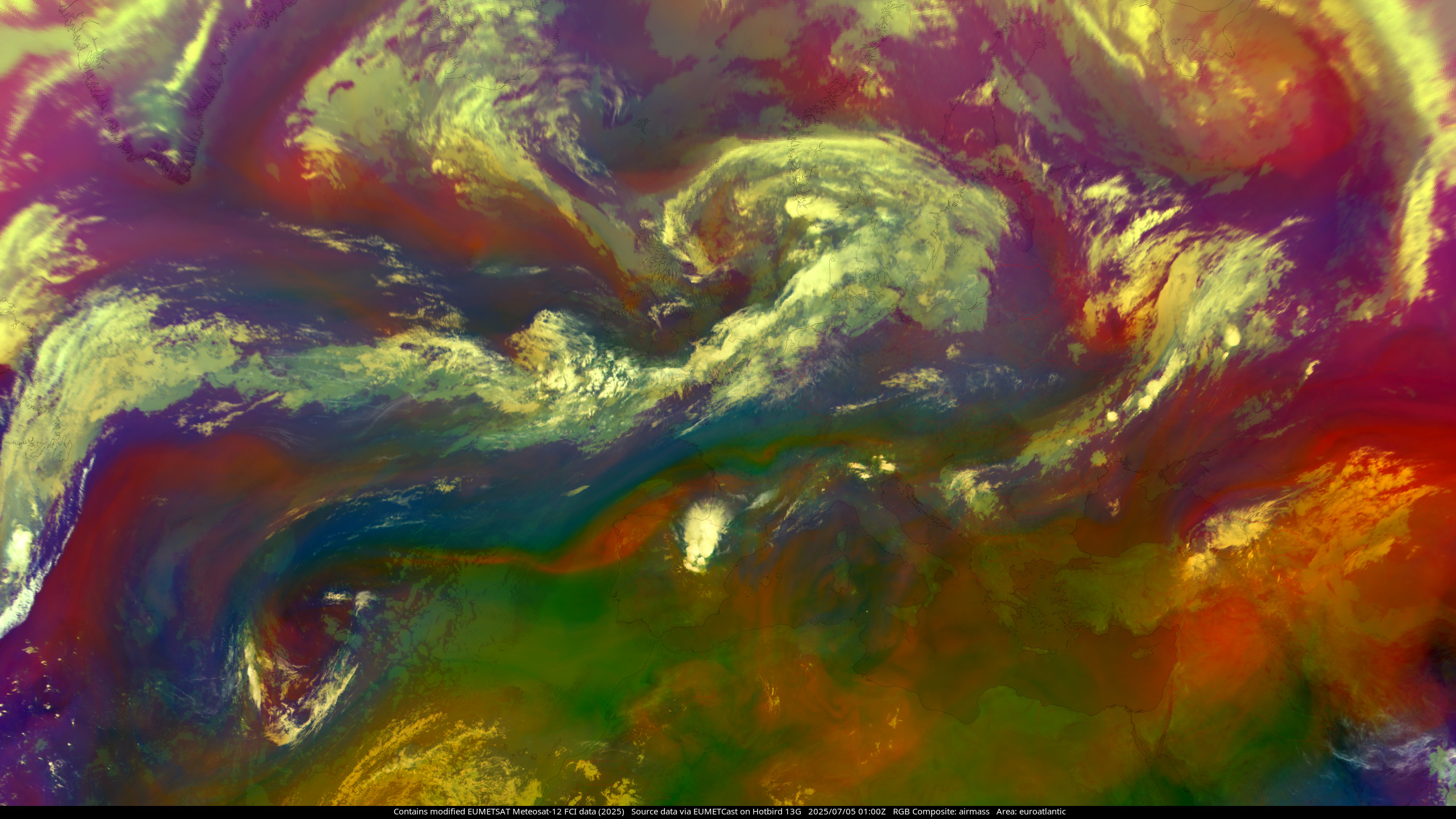 MTG-I1 airmass composite, showing the North Atlantic Ocean and Europe