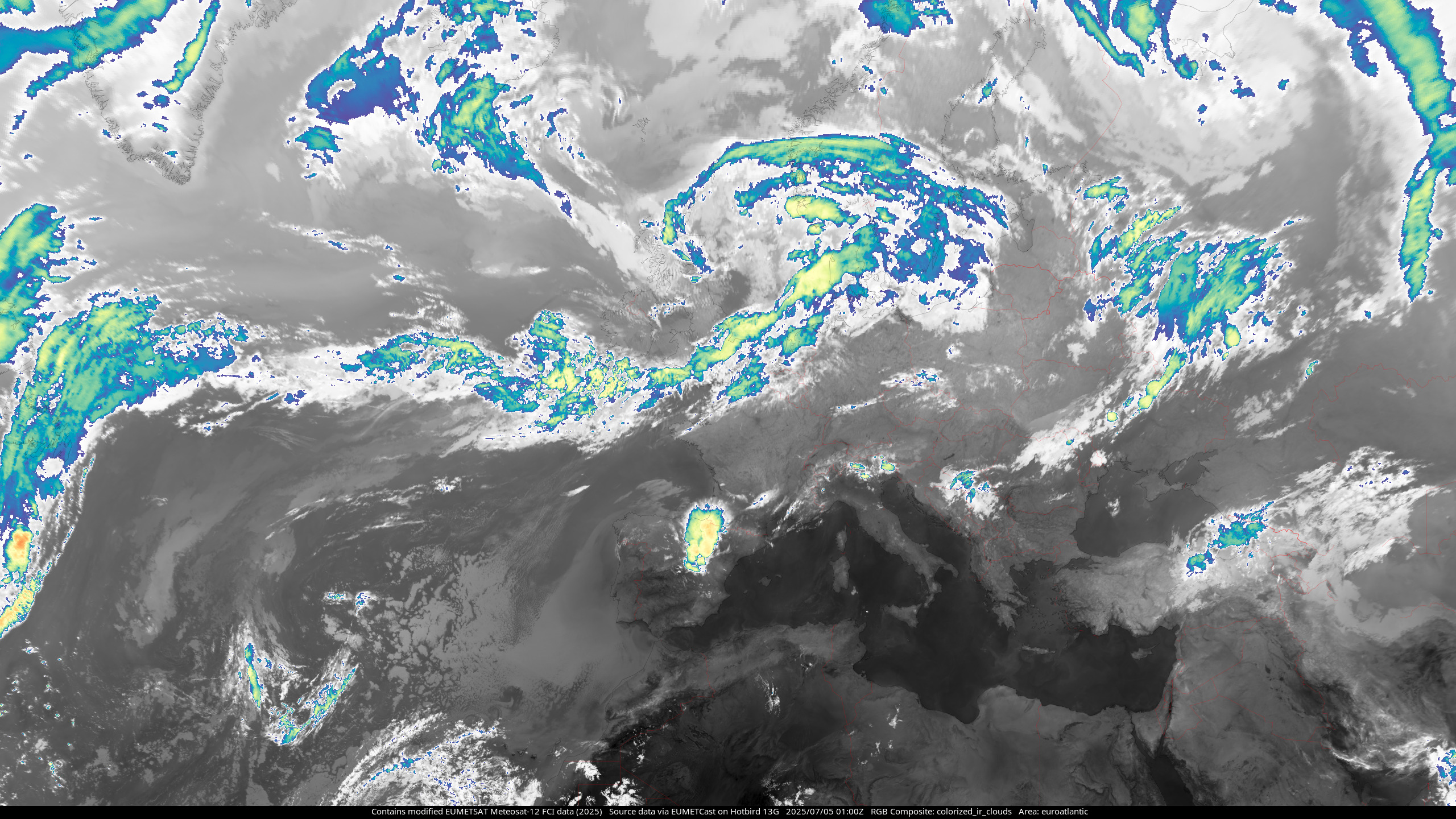 MTG-I1 Colorized IR Clouds composite, showing the North Atlantic Ocean and Europe