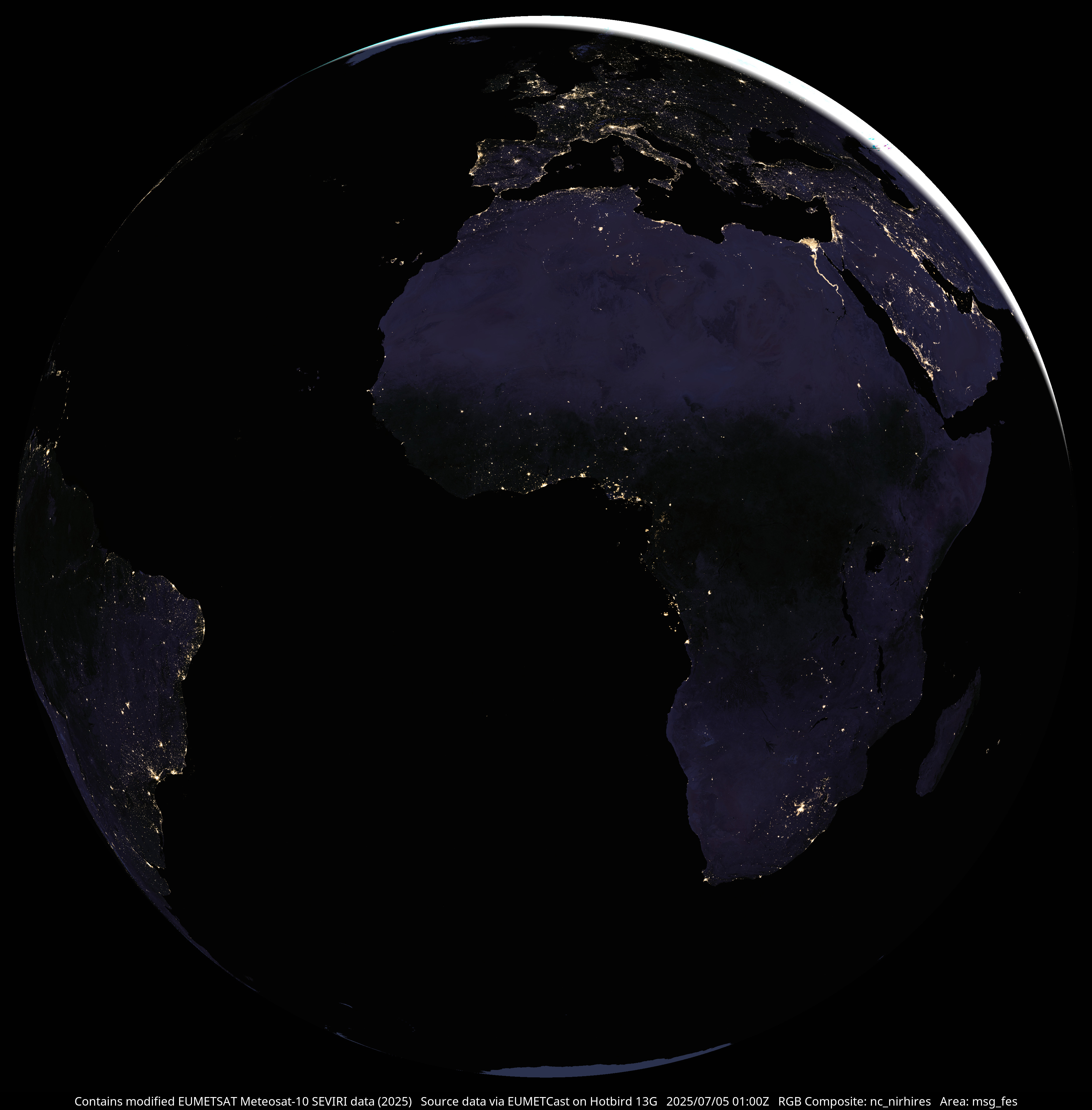 Meteosat-10 natural colour composite with night IR full disc view