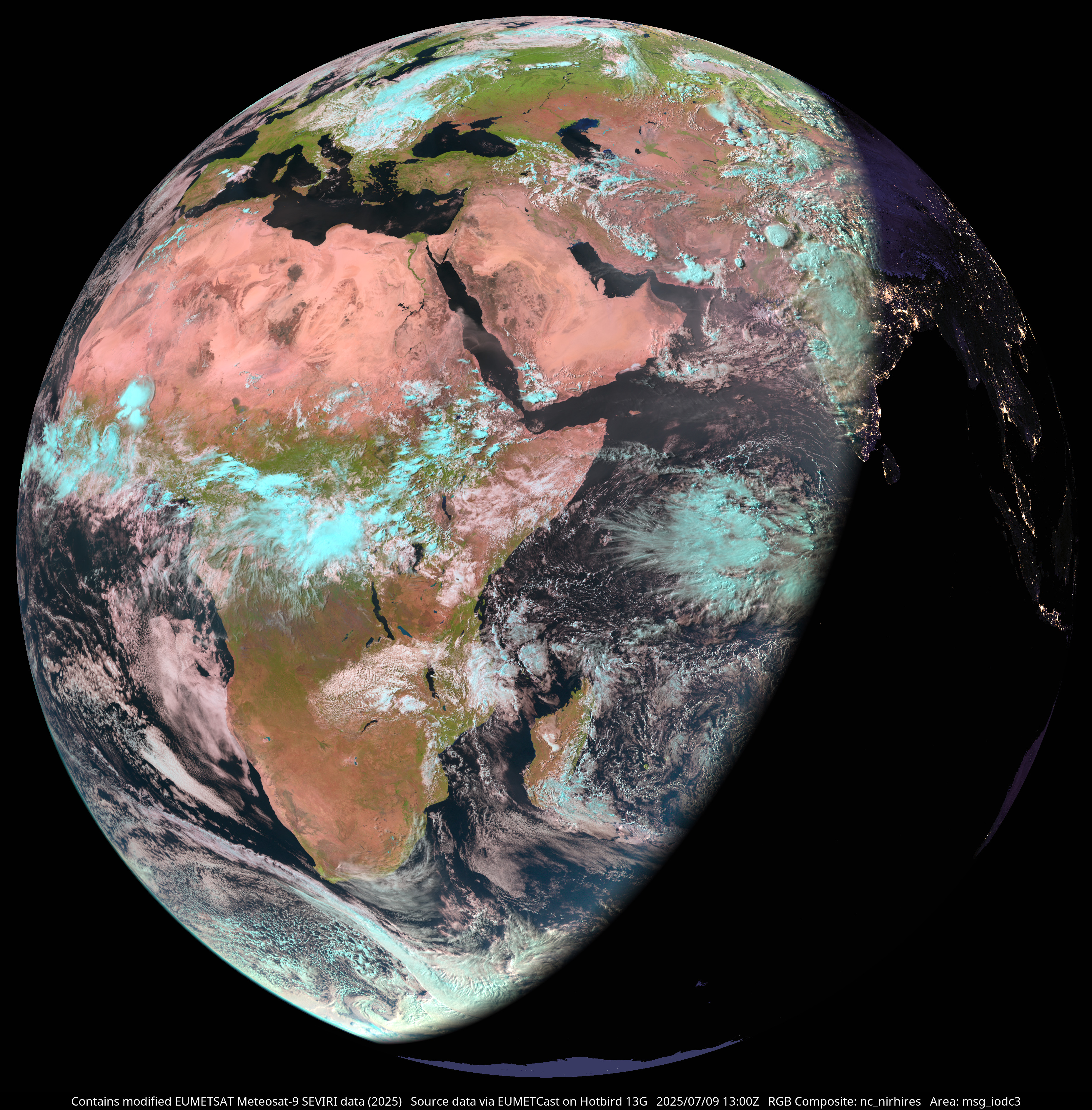Meteosat-9 natural colour composite, full disc view